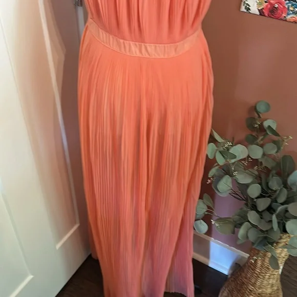 Vtg Vanity Fair coral pleats waist tie S Off-Shoulder flutter sleeve nightgown - Picture 9 of 16